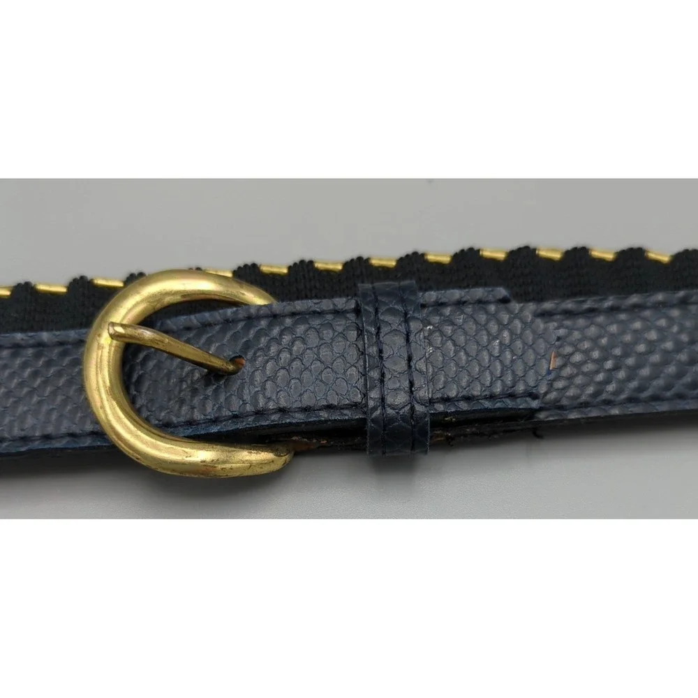 VTG 80s Gold Roman Coin Belt Snake Embossed Vinyl‎ Navy Chain Womens Size Small